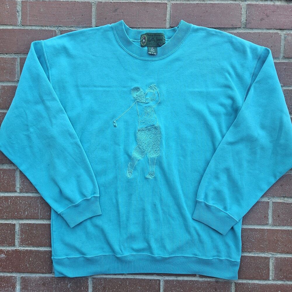VTG Hickey Freeman Bobby Jones Teal Blue Sweatshirt Size Large Crewneck Golf